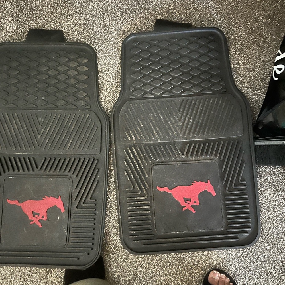 Black Car Floor Mats with Red Mustang Logo